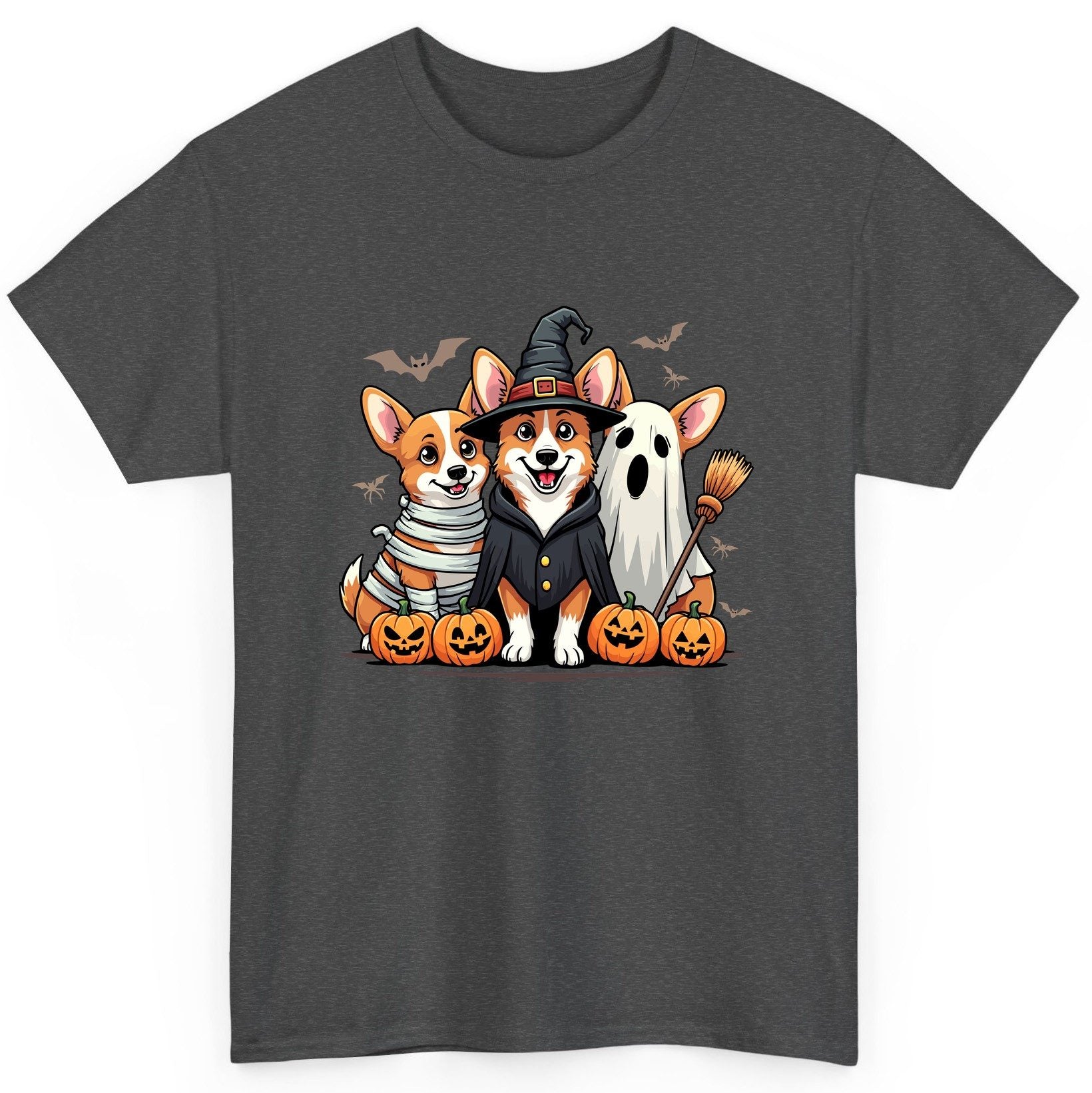 Halloween Corgi Trio Halloween corgis T-Shirt Dark Heather product mockup