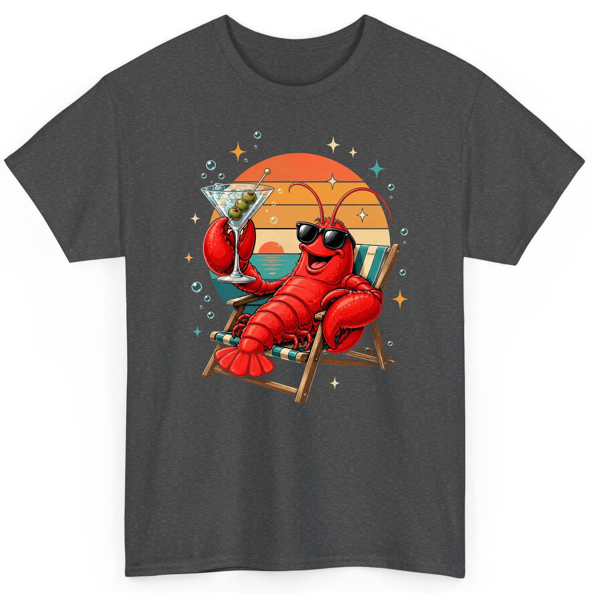 Funny Lobster Drinking Martini lobster T-Shirt Dark Heather product mockup