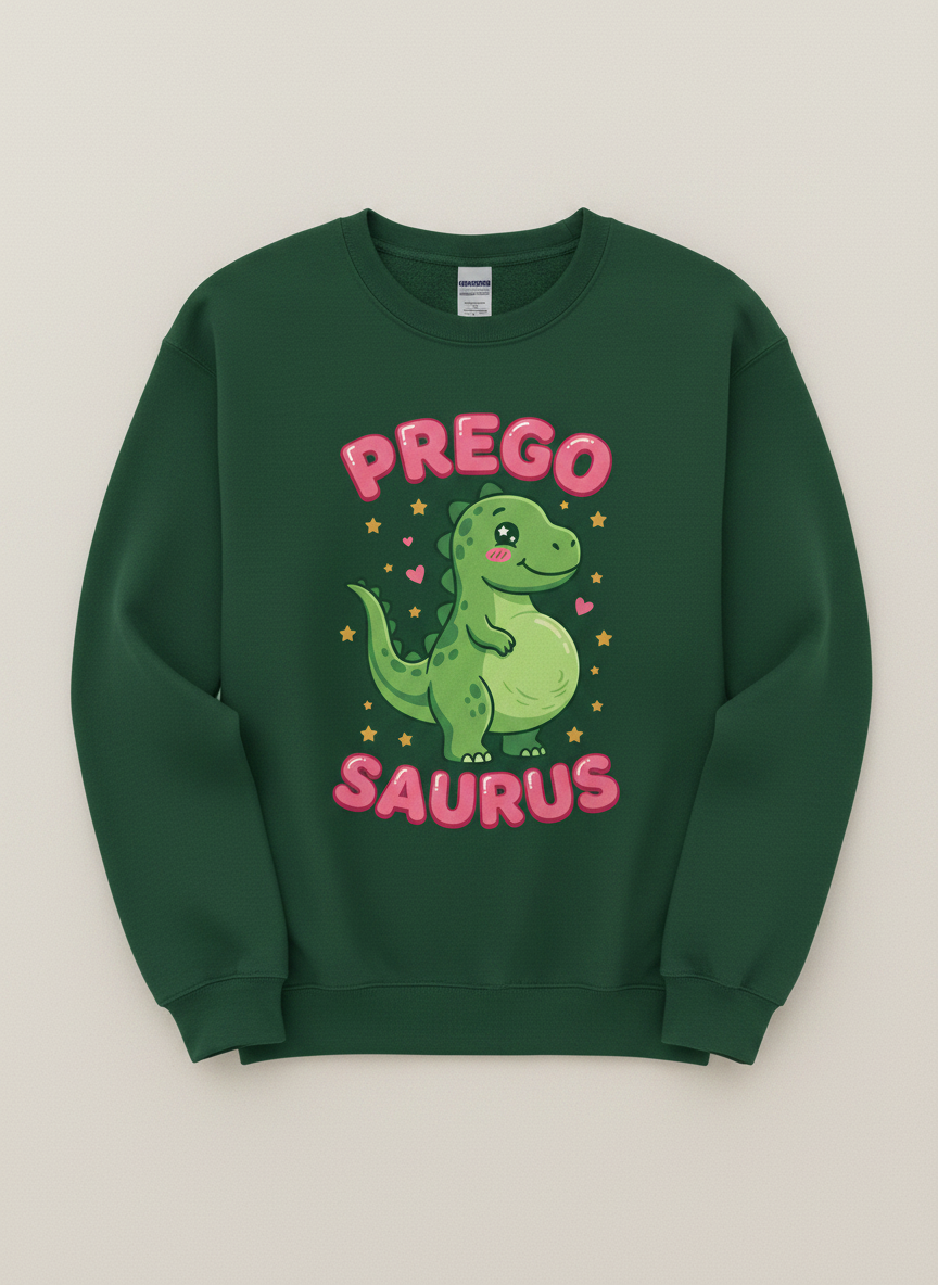 Cute Pregnant Dinosaur Prego Saurus Sweatshirt - Forest Green