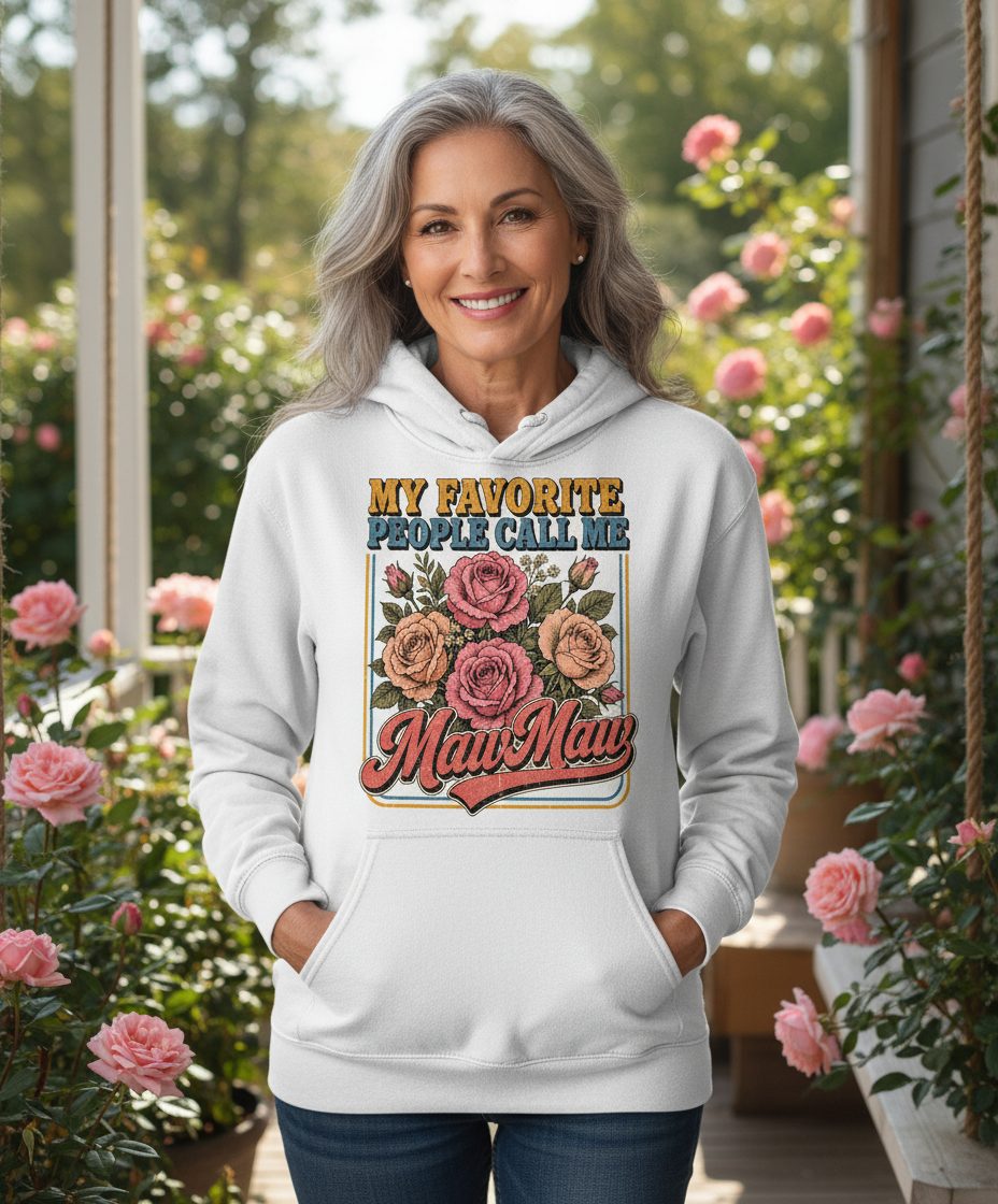 My Favorite People Call Me Maw-Maw Retro Grandma Hoodie - lifestyle model mockup - White