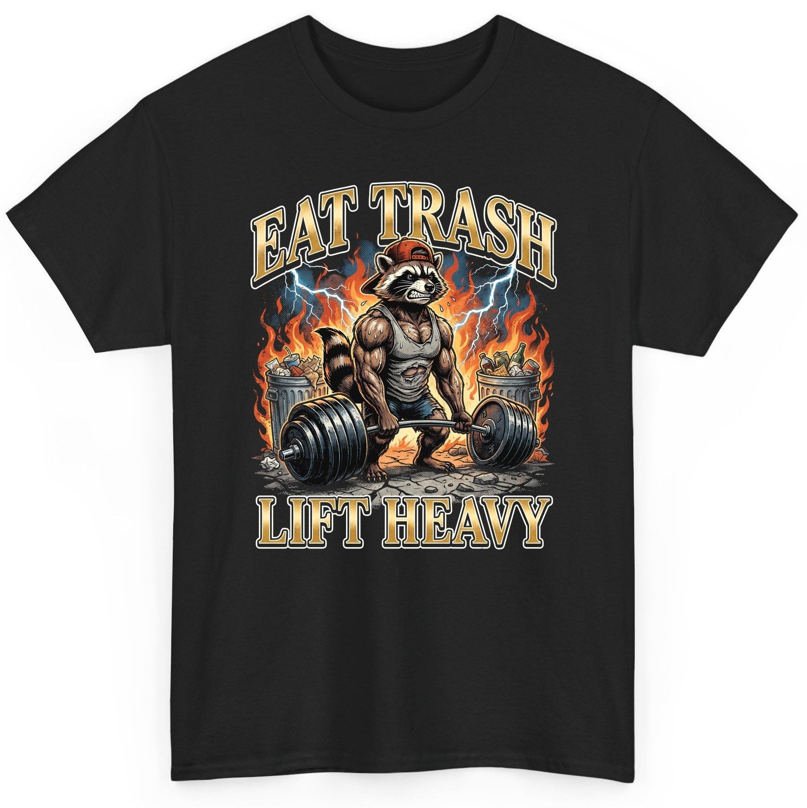 Eat Trash Lift Heavy raccoon T-Shirt Black product mockup