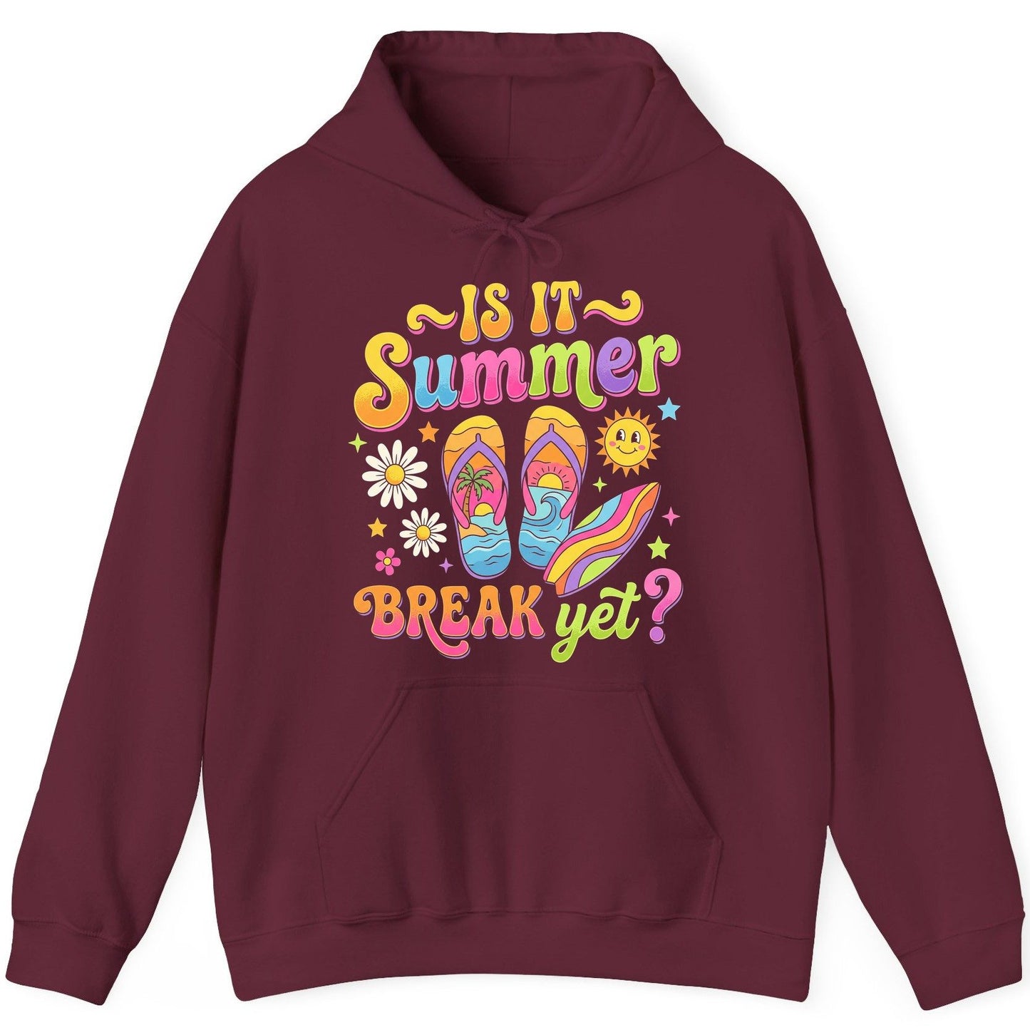 Is It Summer Break Yet Retro Vacation Hoodie - product mockup - Maroon
