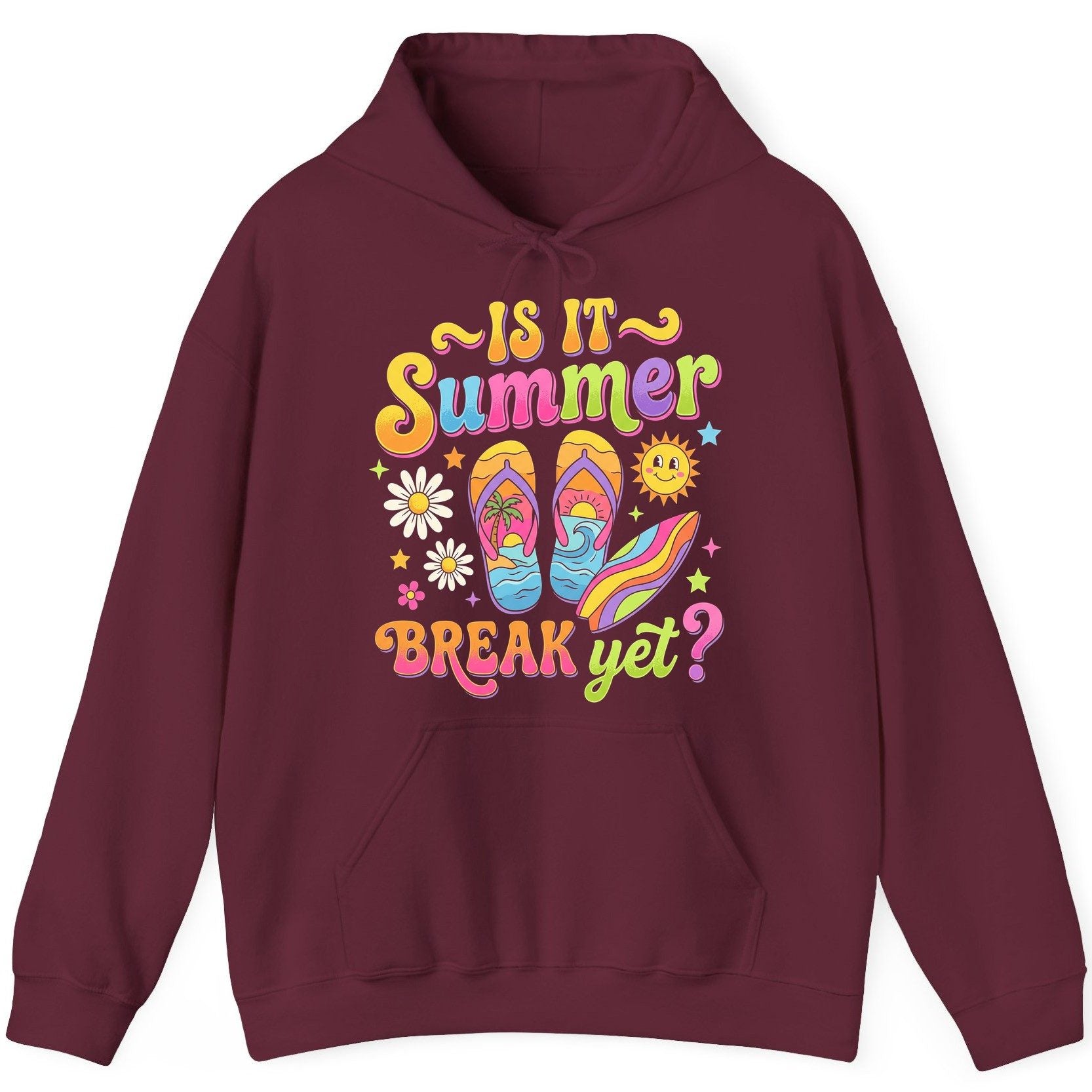 Is It Summer Break Yet Retro Vacation Hoodie - product mockup - Maroon