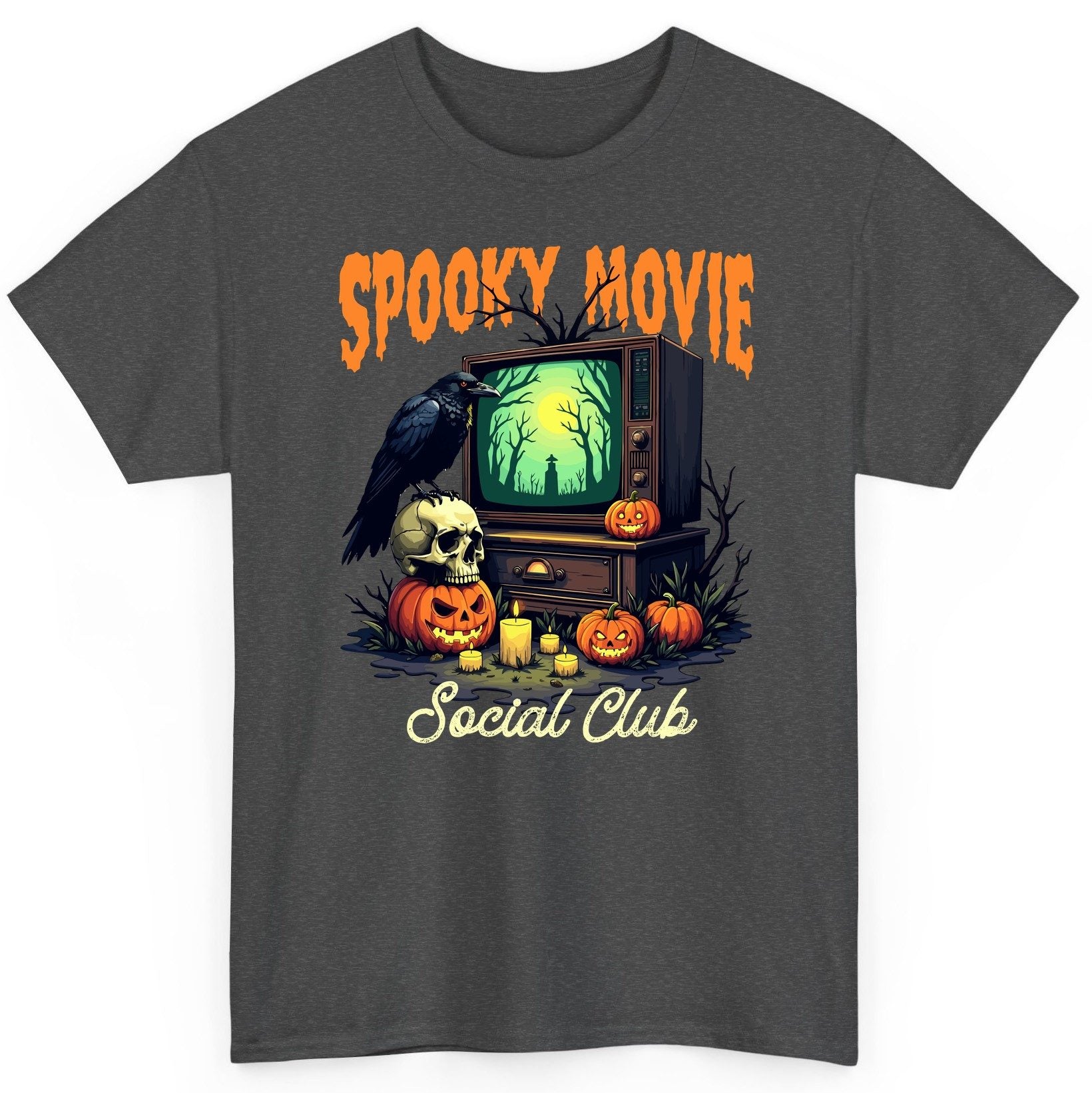 Spooky Movie Social Club Halloween T-Shirt Dark Heather product mockup