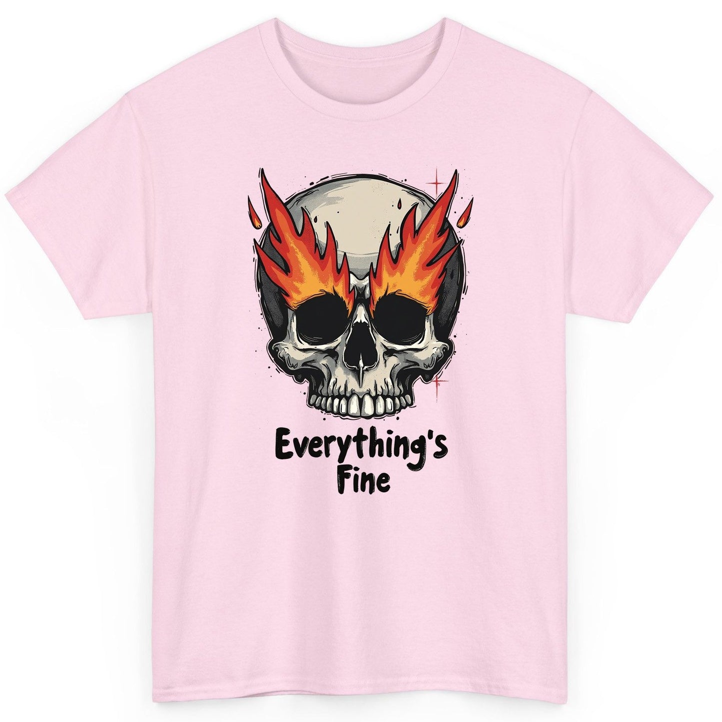 Everything's Fine flaming skull T-Shirt Light Pink product mockup