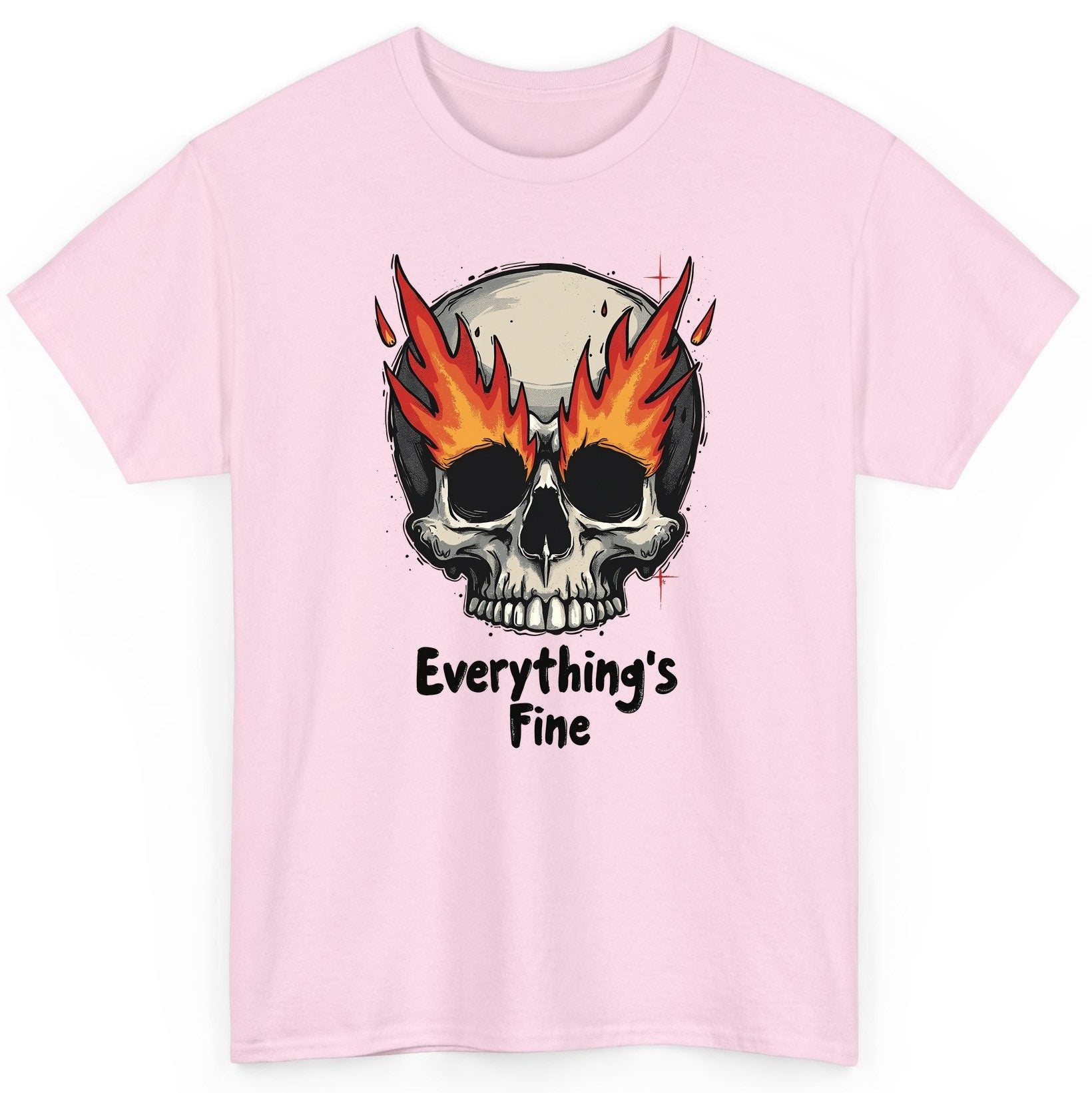 Everything's Fine flaming skull T-Shirt Light Pink product mockup