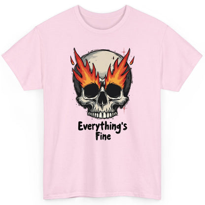 Everything's Fine flaming skull T-Shirt Light Pink product mockup