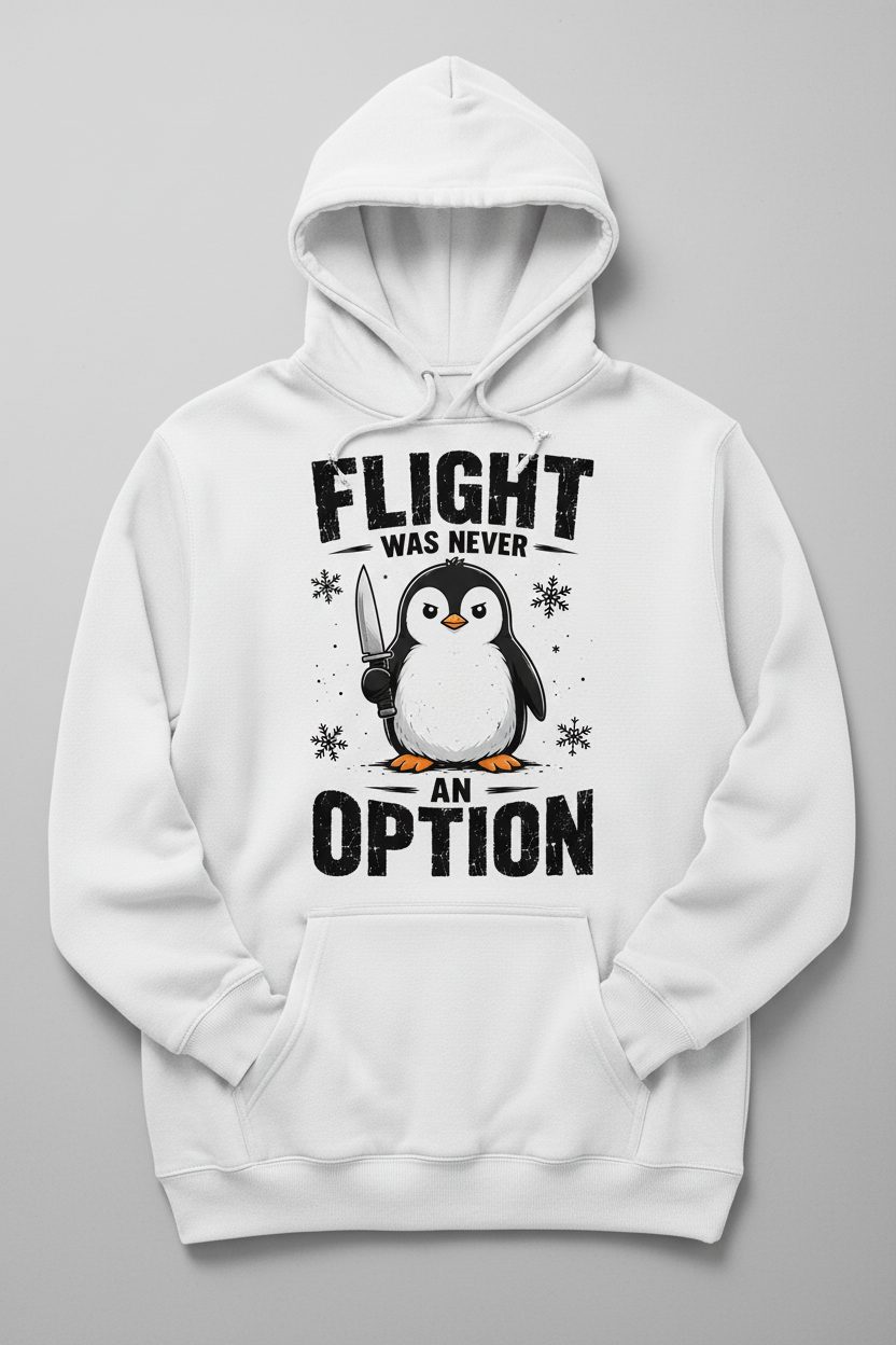 Flight Was Never an Option Funny Penguin Hoodie - product mockup - White