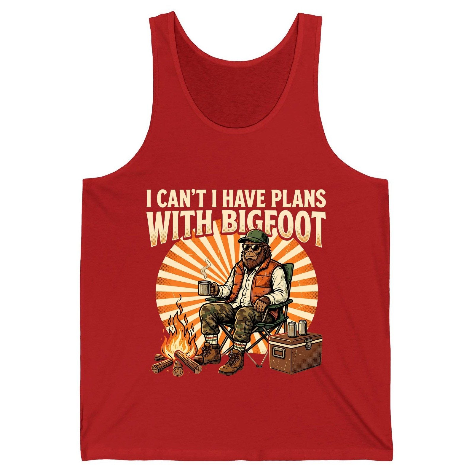 I Can't I Have Plans with Bigfoot bigfoot Tank Top Red product mockup