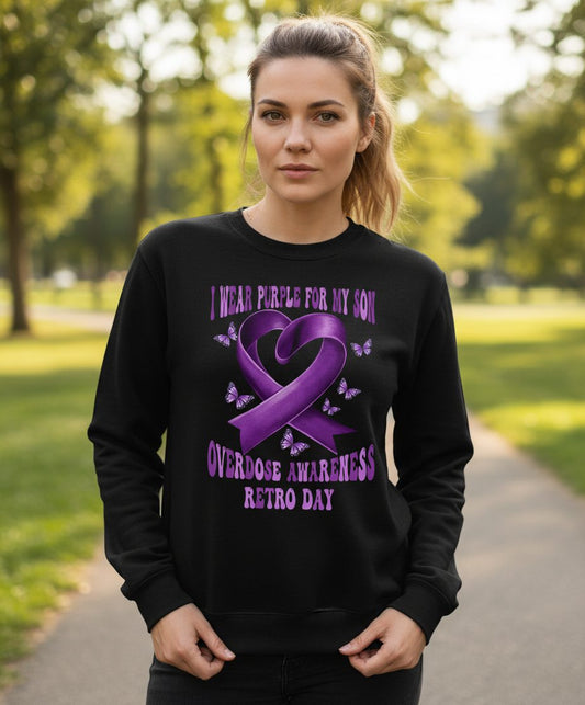 I Wear Purple for My Son Overdose Awareness overdose awareness Sweatshirt Black lifestyle mockup