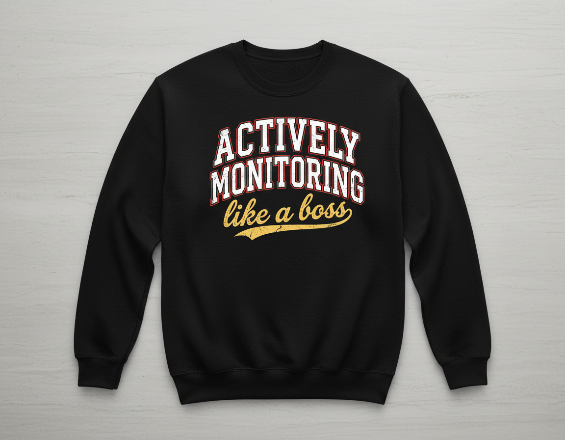 Actively Monitoring Like a Boss Funny Quote Sweatshirt - Black