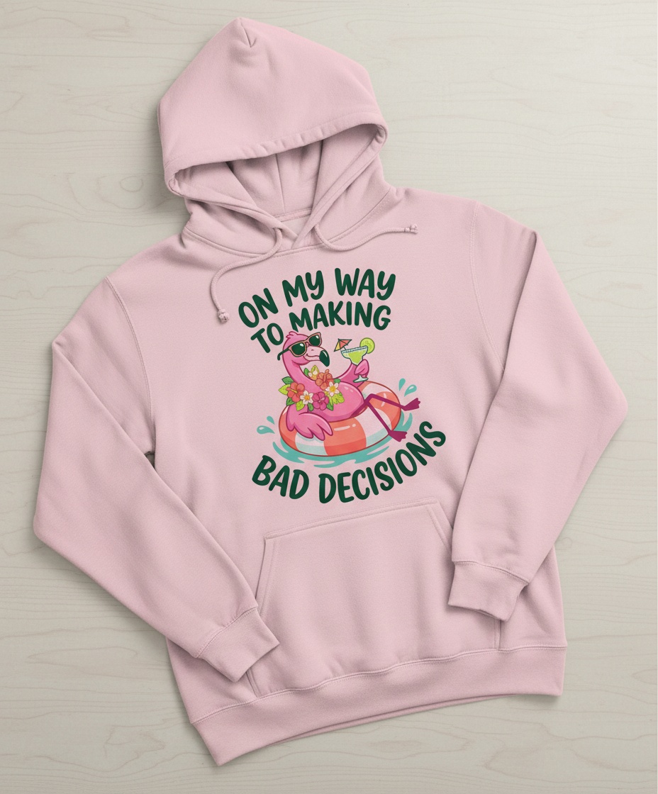 On My Way To Making Bad Decisions Funny Flamingo Hoodie - Light Pink
