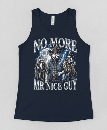 No More Mr Nice Guy Cowboy Wolf Tank Top - product mockup - Navy