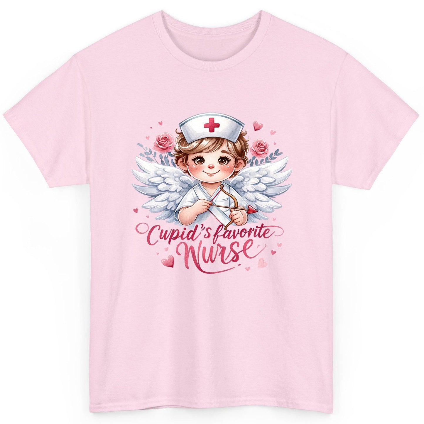 Cupid's Favorite Nurse cupid nurse T-Shirt Light Pink product mockup