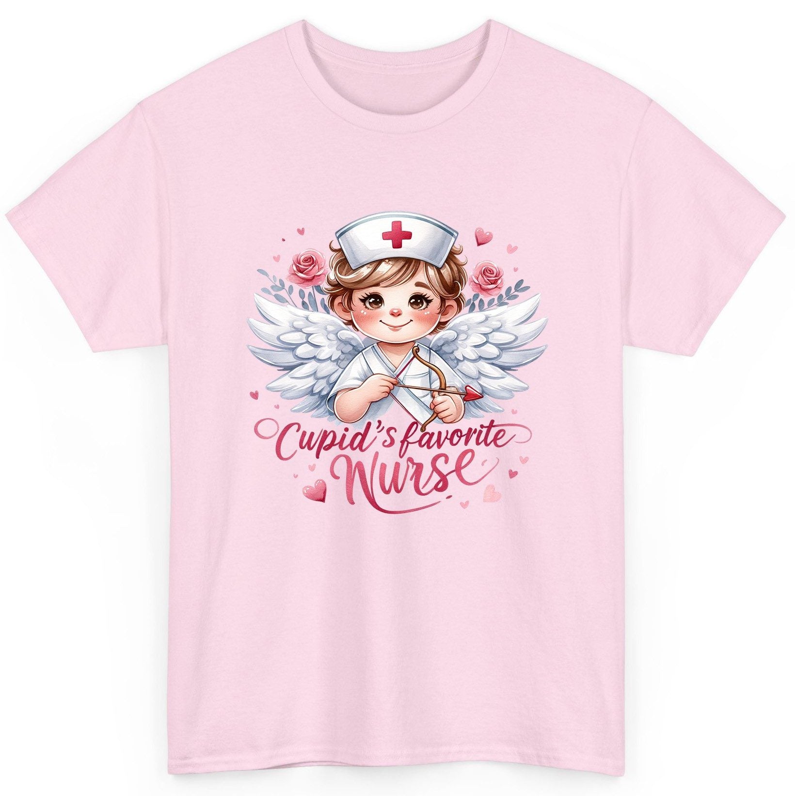 Cupid's Favorite Nurse cupid nurse T-Shirt Light Pink product mockup