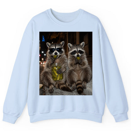 Raccoons Eating Pickles Funny Animal Lovers Sweatshirt - product mockup - Light Blue