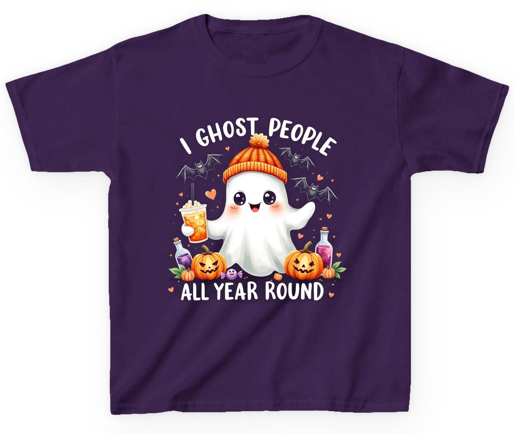 I Ghost People All Year Round cute ghost Youth T-Shirt Purple product mockup