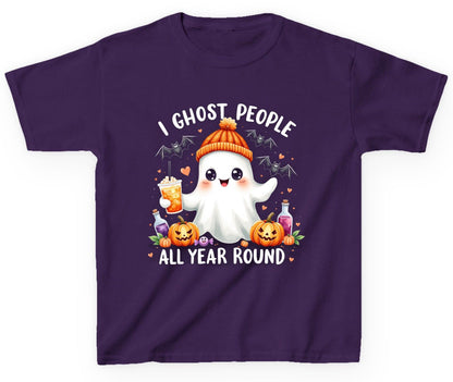I Ghost People All Year Round cute ghost Youth T-Shirt Purple product mockup