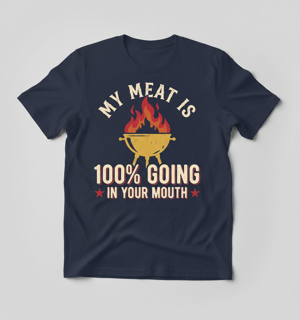 Funny BBQ Grilling My Meat Is 100% Going In Your Mouth T-Shirt - Navy