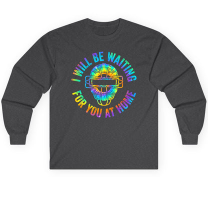 I Will Be Waiting for You at Home baseball catcher Long Sleeve Tee Dark Heather product mockup
