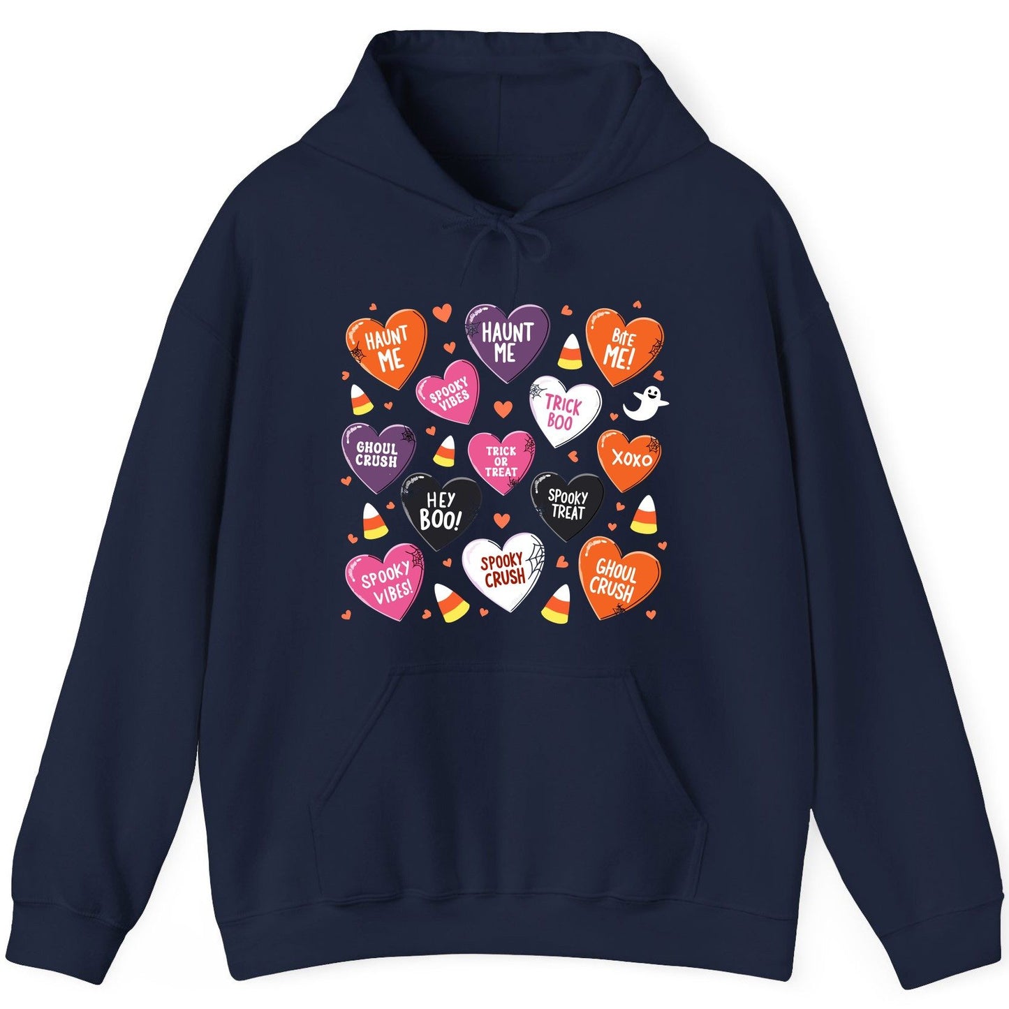 Spooky Halloween Conversation Hearts Halloween conversation hearts Hoodie Navy product mockup