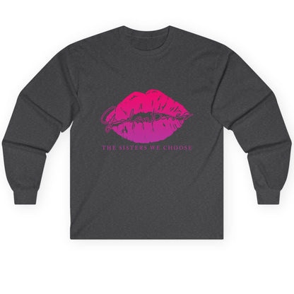 Galentines the Sisters We Choose galentine's day Long Sleeve Tee Dark Heather product mockup
