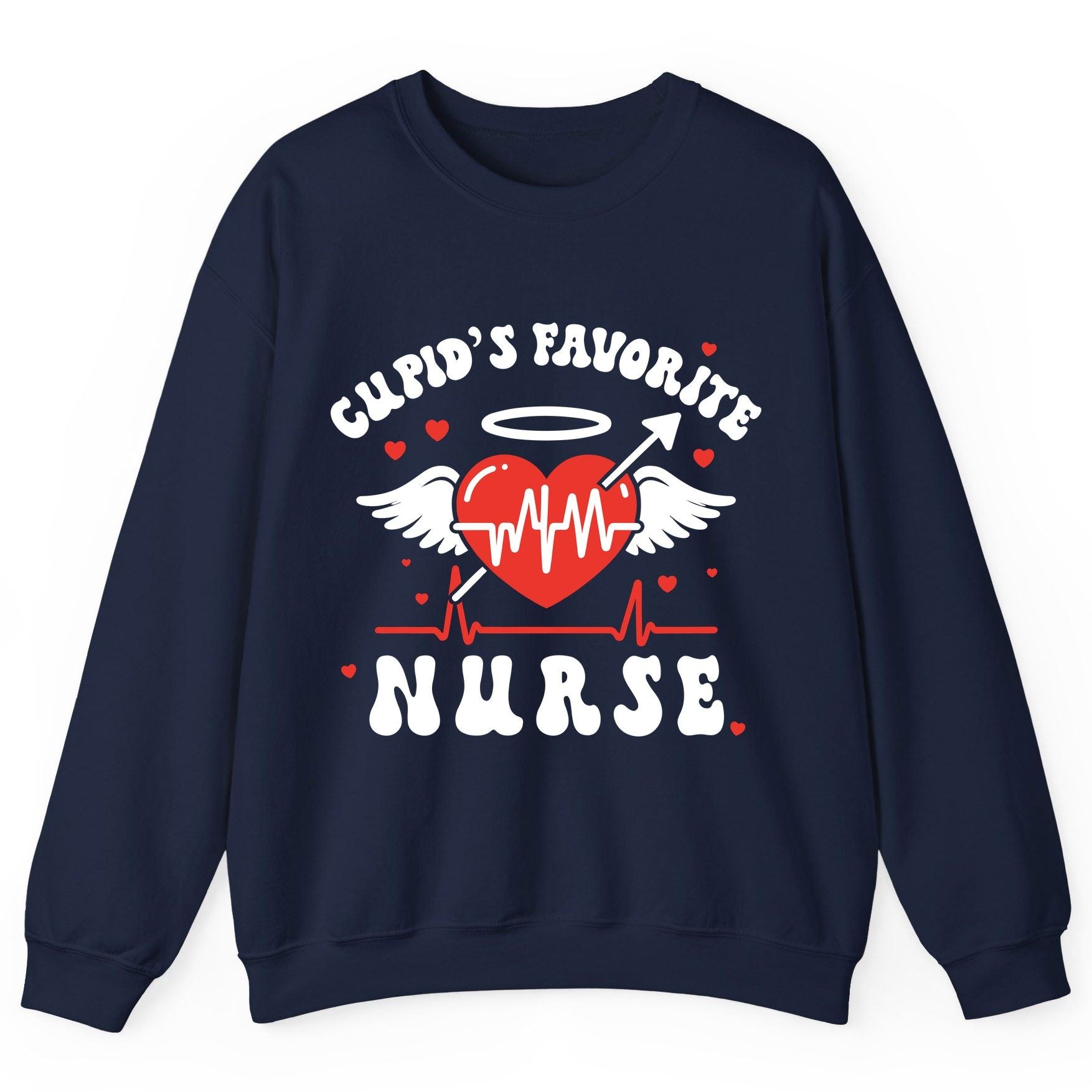 Cupid's Favorite Nurse nursing Sweatshirt Navy product mockup