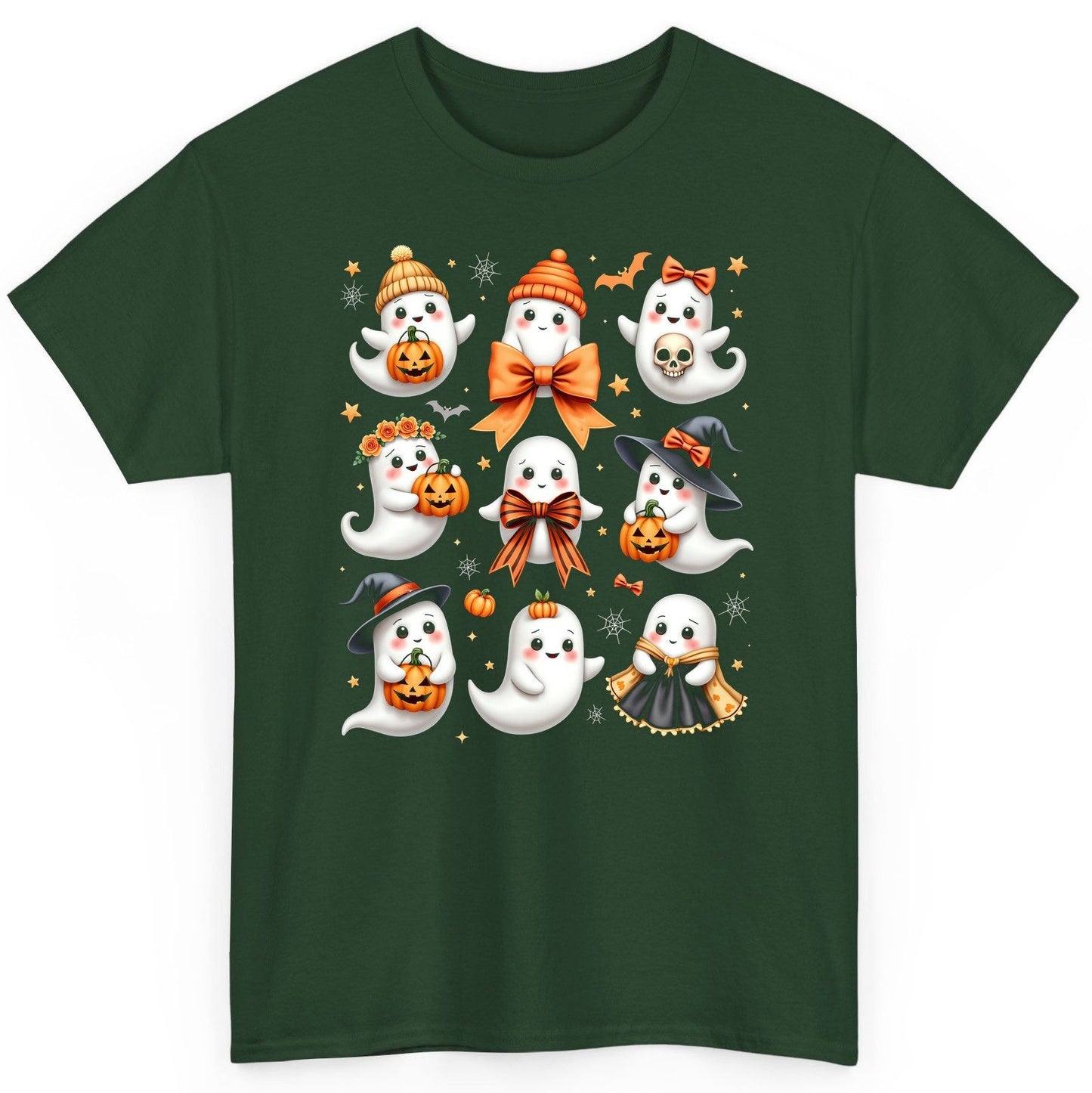 Cute Kawaii Ghosts Collection cute Halloween ghosts T-Shirt Forest Green product mockup