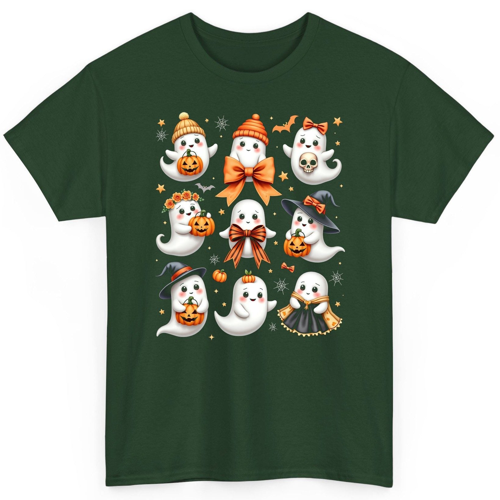 Cute Kawaii Ghosts Collection cute Halloween ghosts T-Shirt Forest Green product mockup