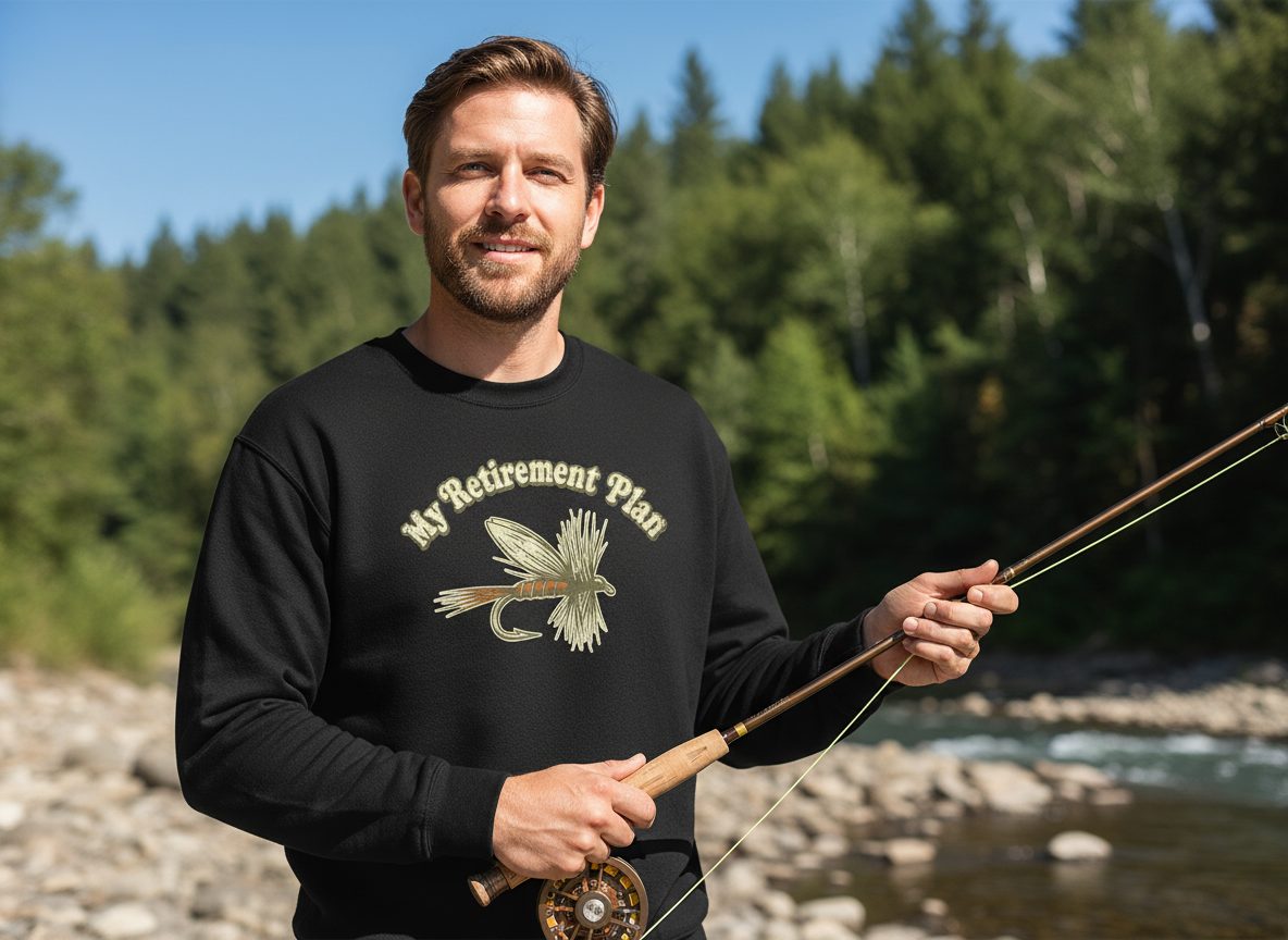 My Retirement Plan fly fishing Sweatshirt Black lifestyle mockup
