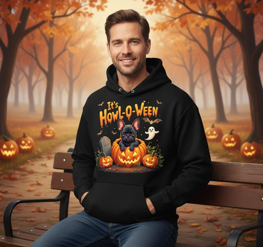 It's Howl-O-Ween french bulldog Hoodie Black lifestyle mockup