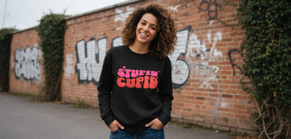 Stupid Cupid anti-Valentine's Day Sweatshirt Black lifestyle mockup