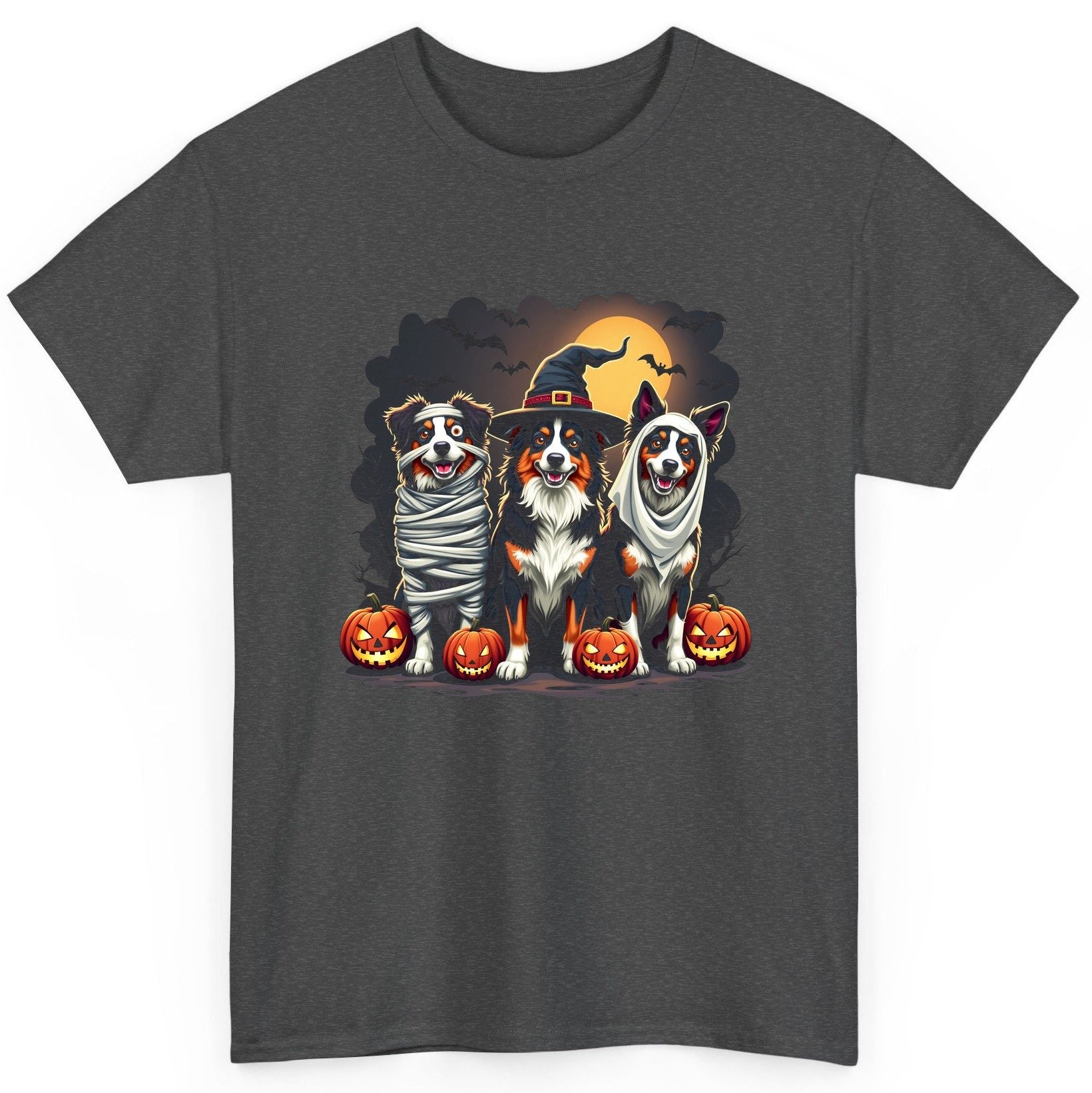 Australian Shepherd Halloween Dogs australian shepherd dogs T-Shirt Dark Heather product mockup