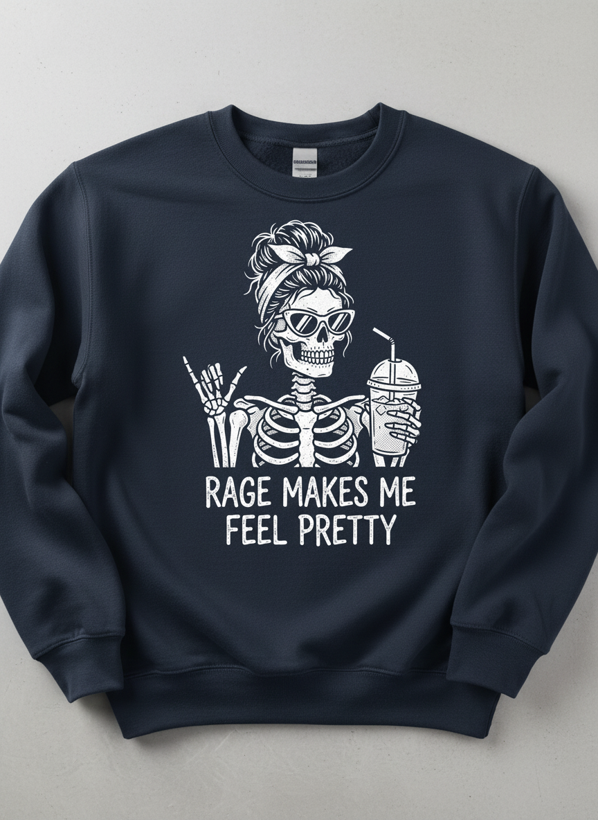 Rage Makes Me Feel Pretty Skeleton Messy Bun Sweatshirt - Navy