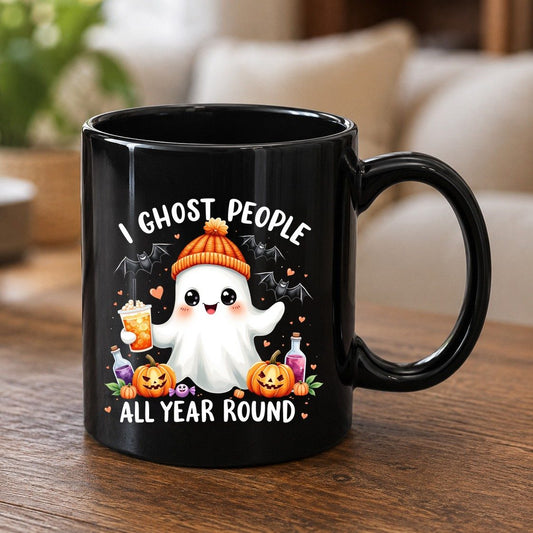 I Ghost People All Year Round cute ghost Black Mug Black product mockup
