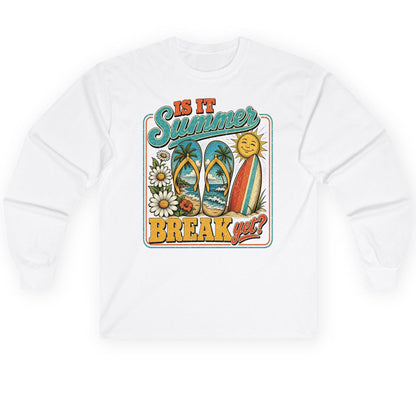 Is It Summer Break Yet Retro Vacation Long Sleeve Tee - product mockup - White