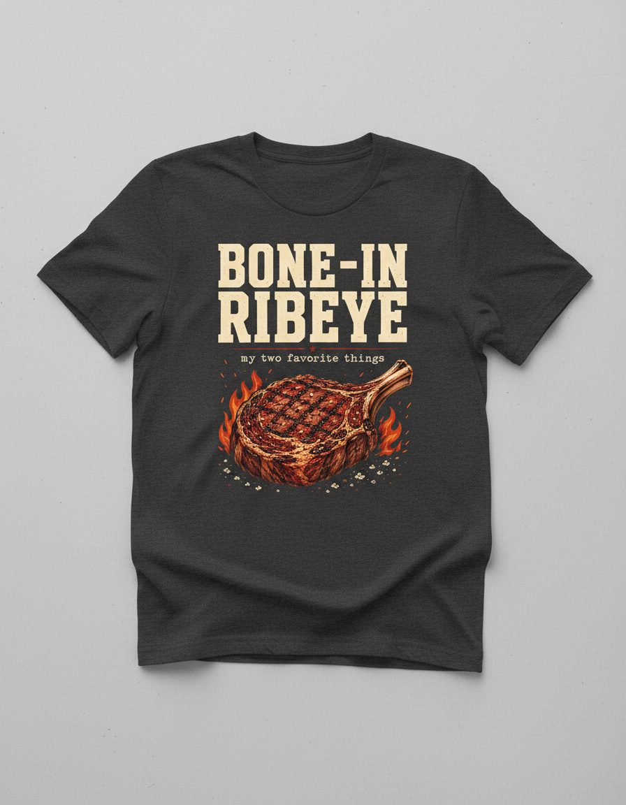 Bone-In Ribeye Steak Illustration T-Shirt - Dark Heather