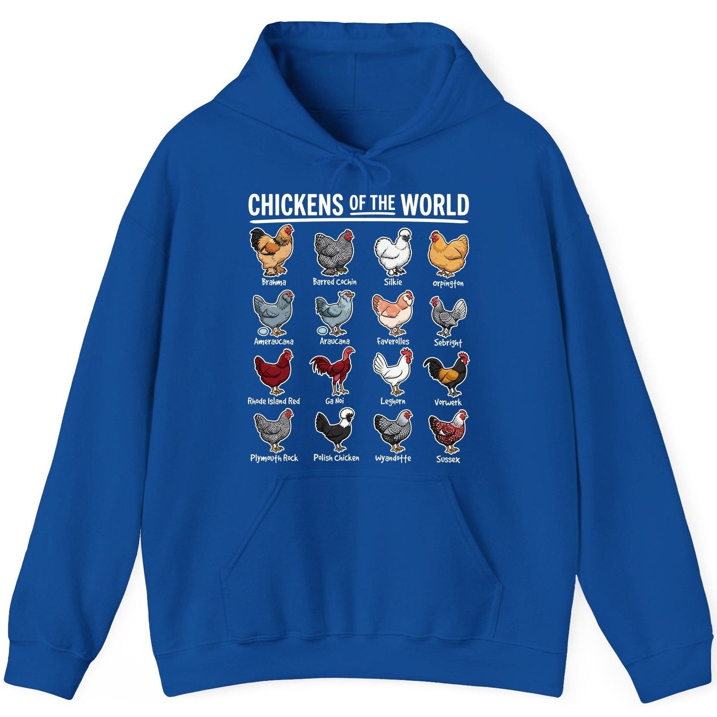 Chickens of the World chicken breeds Hoodie Royal product mockup