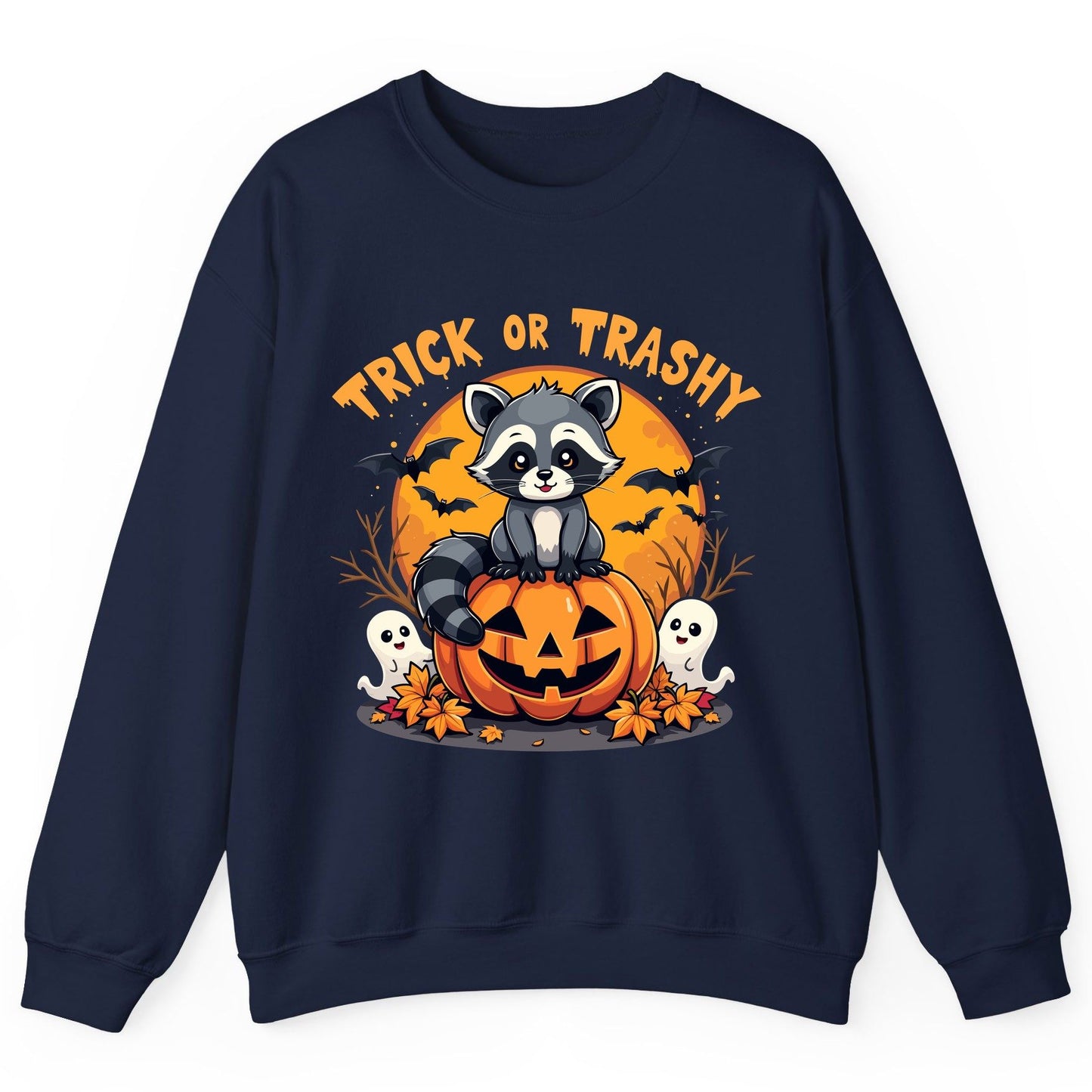 Trick or Trashy raccoon Sweatshirt Navy product mockup