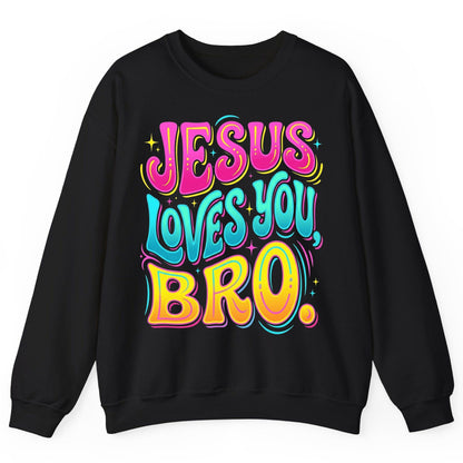 JESUS LOVES YOU BRO Retro Christian Sweatshirt - product mockup - Black
