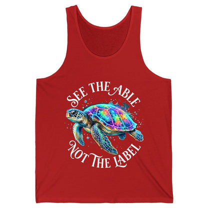 See the Able Not the Label Autism Awareness Tank Top - product mockup - Red