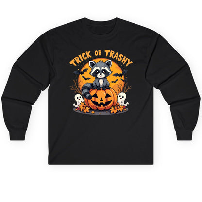 Trick or Trashy raccoon Long Sleeve Tee Black product mockup