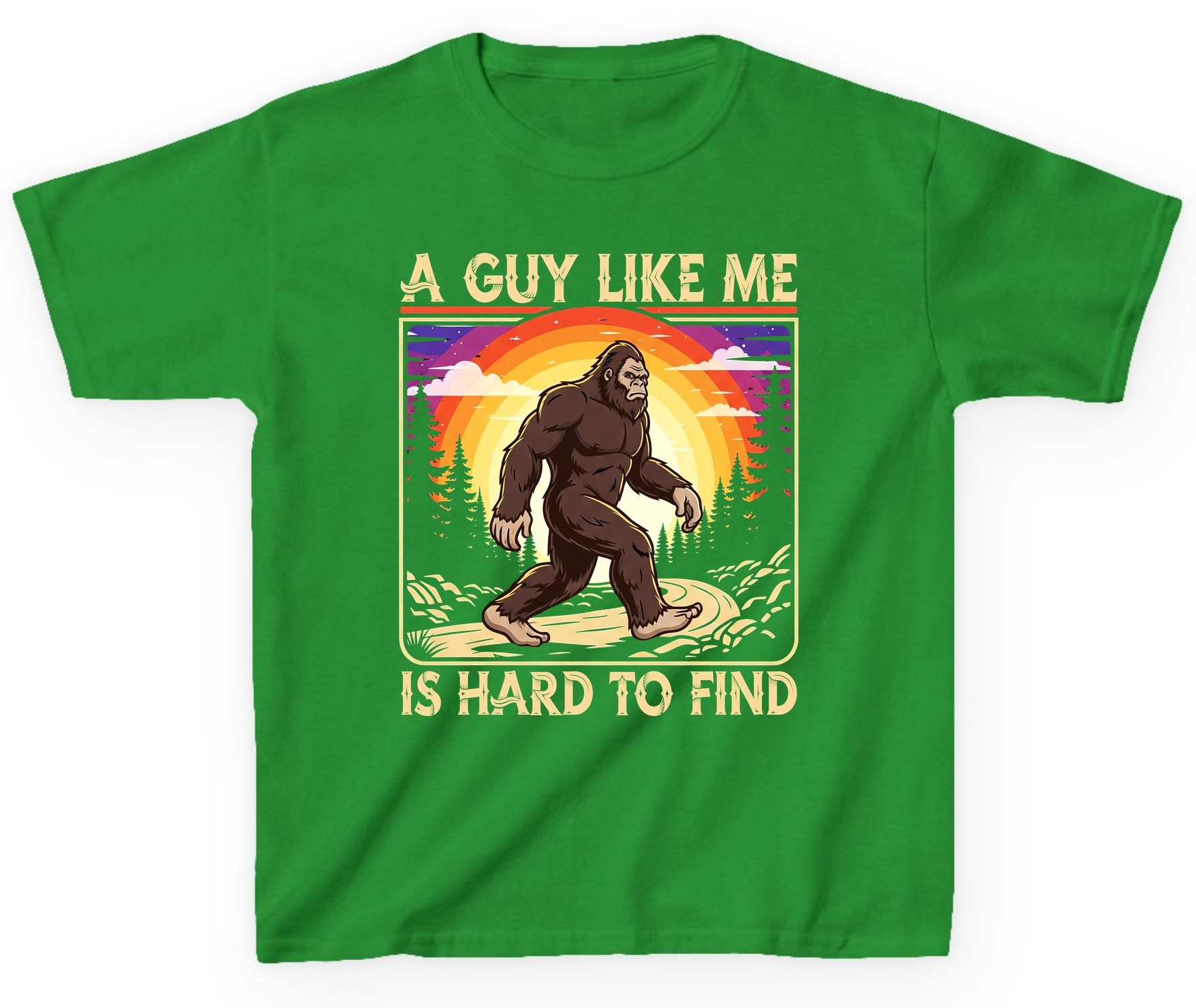 A Guy Like Me Is Hard to Find bigfoot Youth T-Shirt Irish Green product mockup