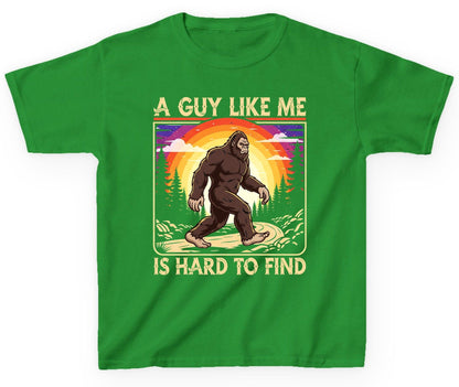 A Guy Like Me Is Hard to Find bigfoot Youth T-Shirt Irish Green product mockup