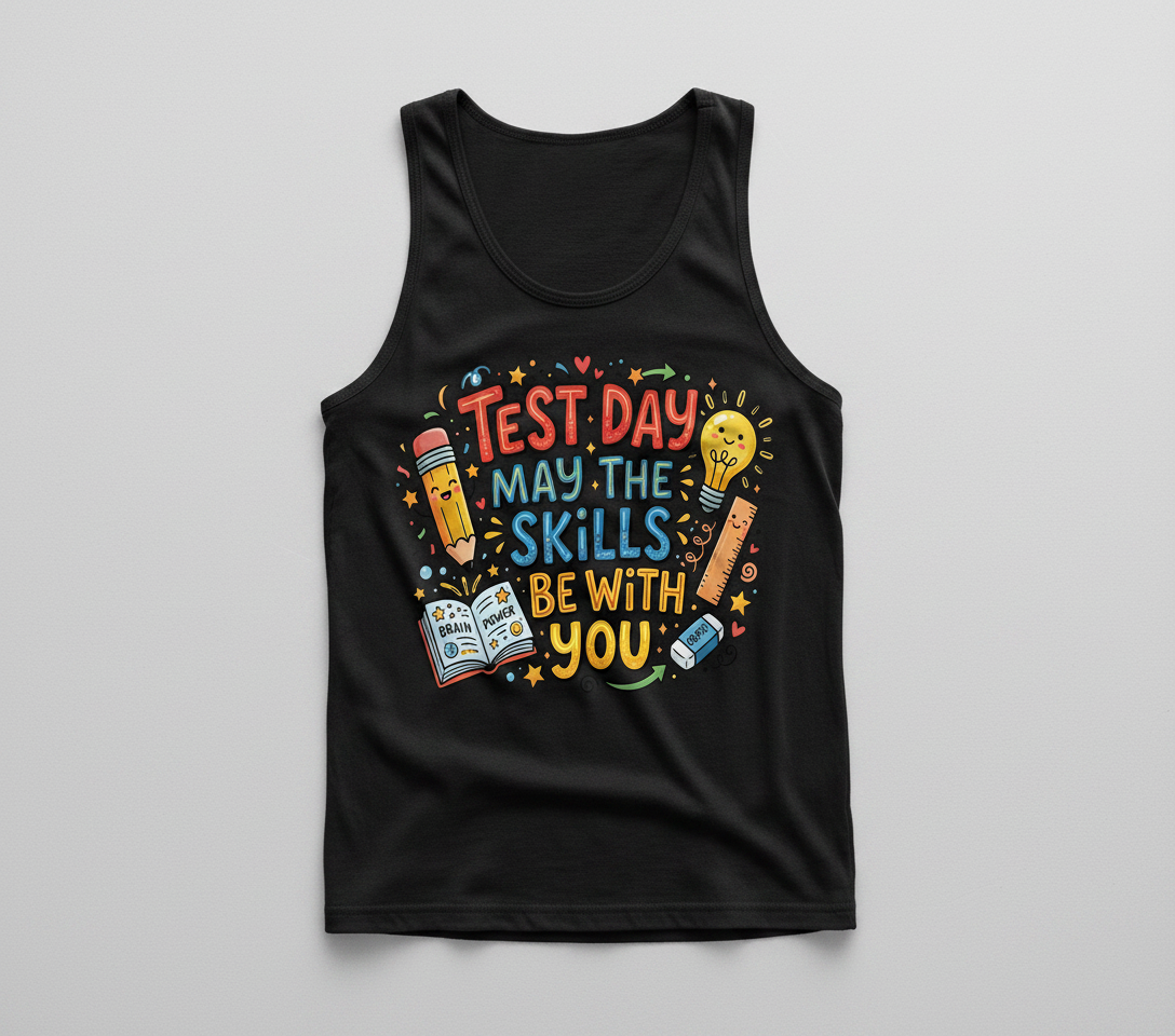 Test Day May The Skills Be With You Funny Teacher Student Gift Tank Top - Black