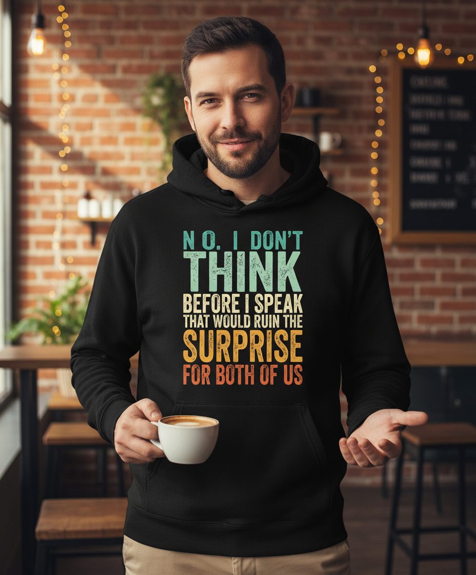 No I Don't Think Before I Speak That Would Ruin the Surprise for Both of US sarcastic humor Hoodie Black lifestyle mockup