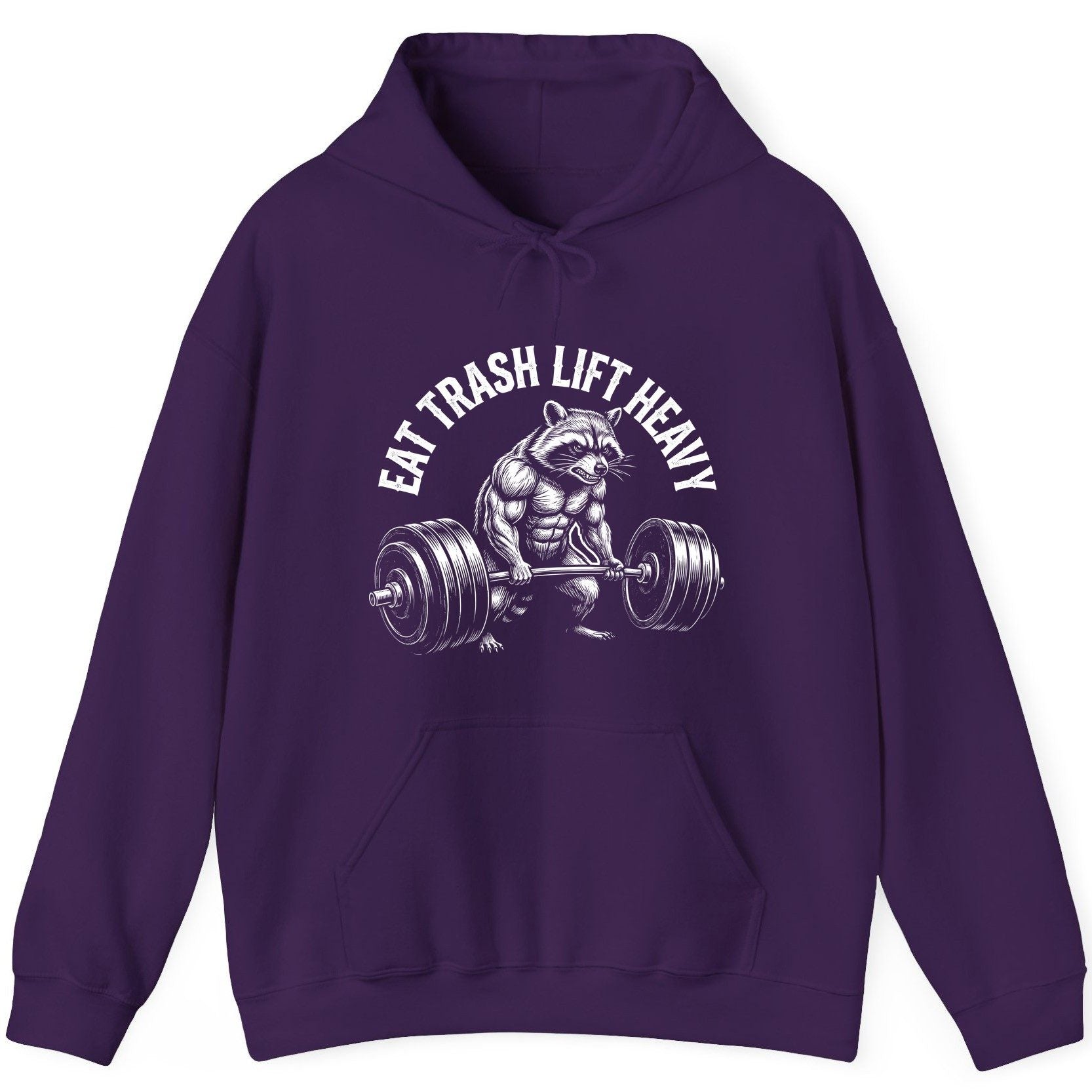 Eat Trash Lift Heavy raccoon Hoodie Purple product mockup