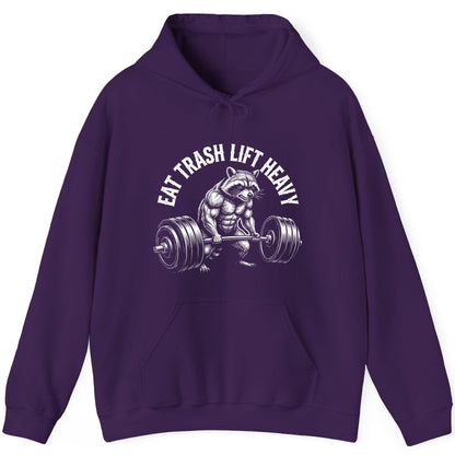 Eat Trash Lift Heavy raccoon Hoodie Purple product mockup