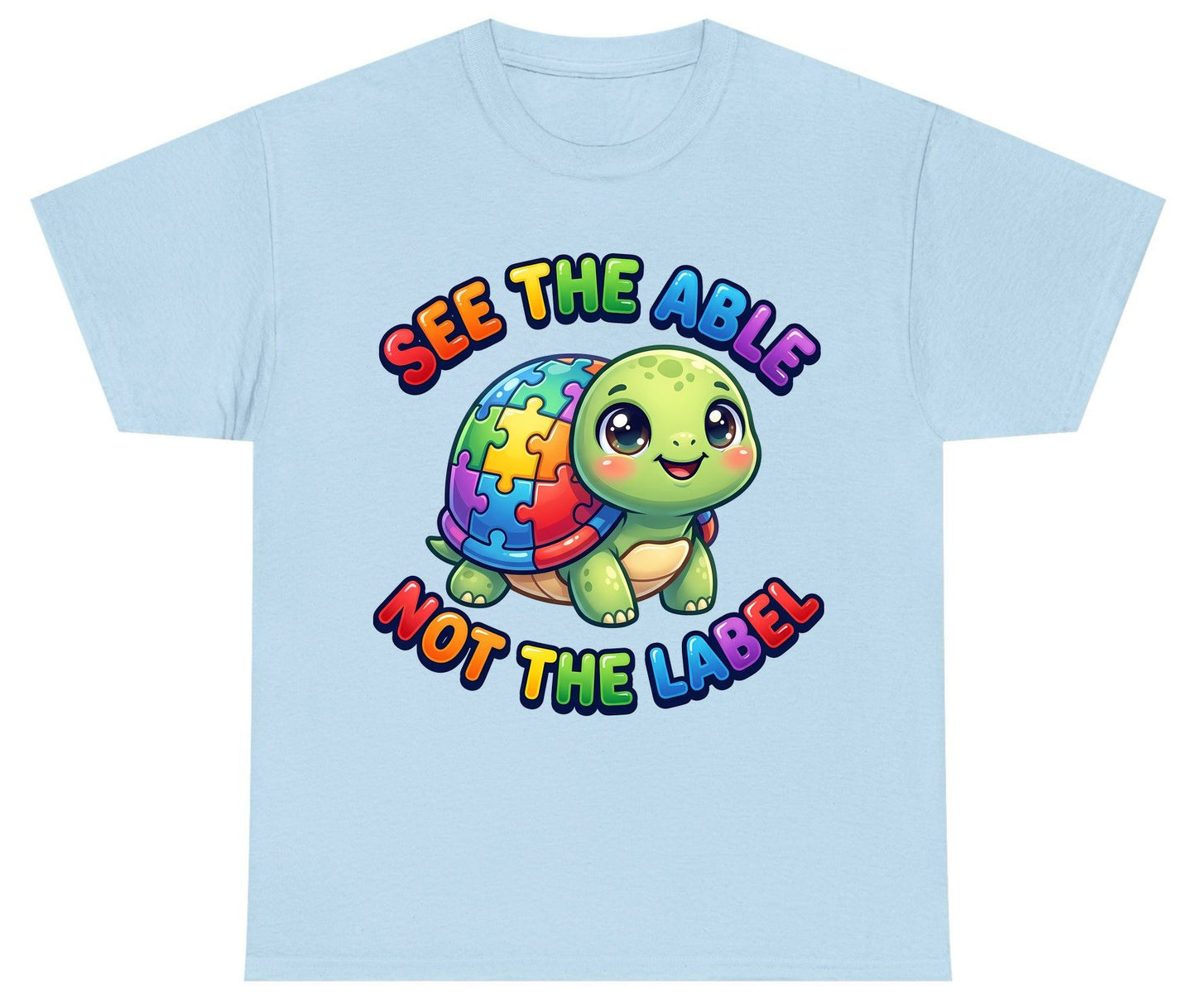 SEE THE ABLE NOT THE LABEL Autism Awareness Youth T-Shirt - product mockup - Light Blue