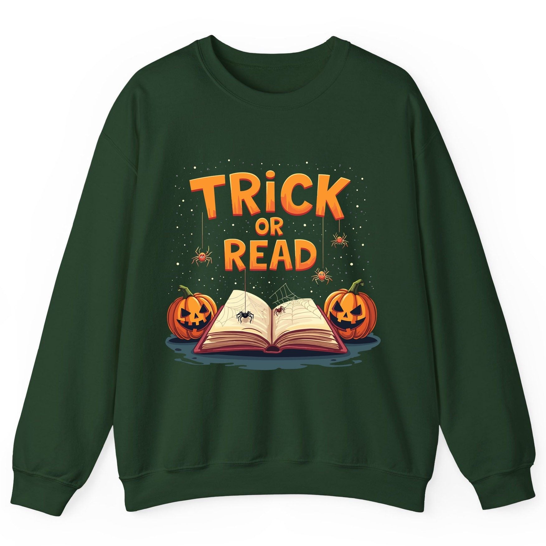 Trick or Read Halloween Sweatshirt Forest Green product mockup
